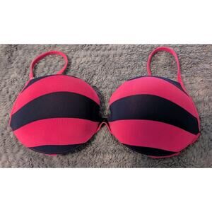 Victoria's Secret Love Pink PushUp Bra Under Wire Size 34D Pink Navy Blue Stripe